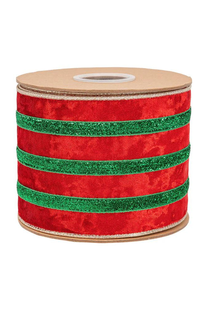 Shop For 4in Red Velvet Green Metallic Center Ribbon (10 Yards)