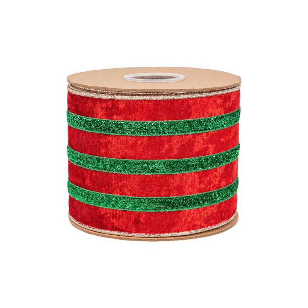 Shop For 4in Red Velvet Green Metallic Center Ribbon (10 Yards)