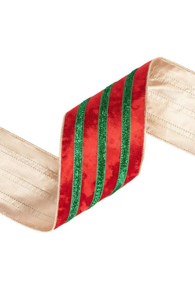 Shop For 4in Red Velvet Green Metallic Center Ribbon (10 Yards)