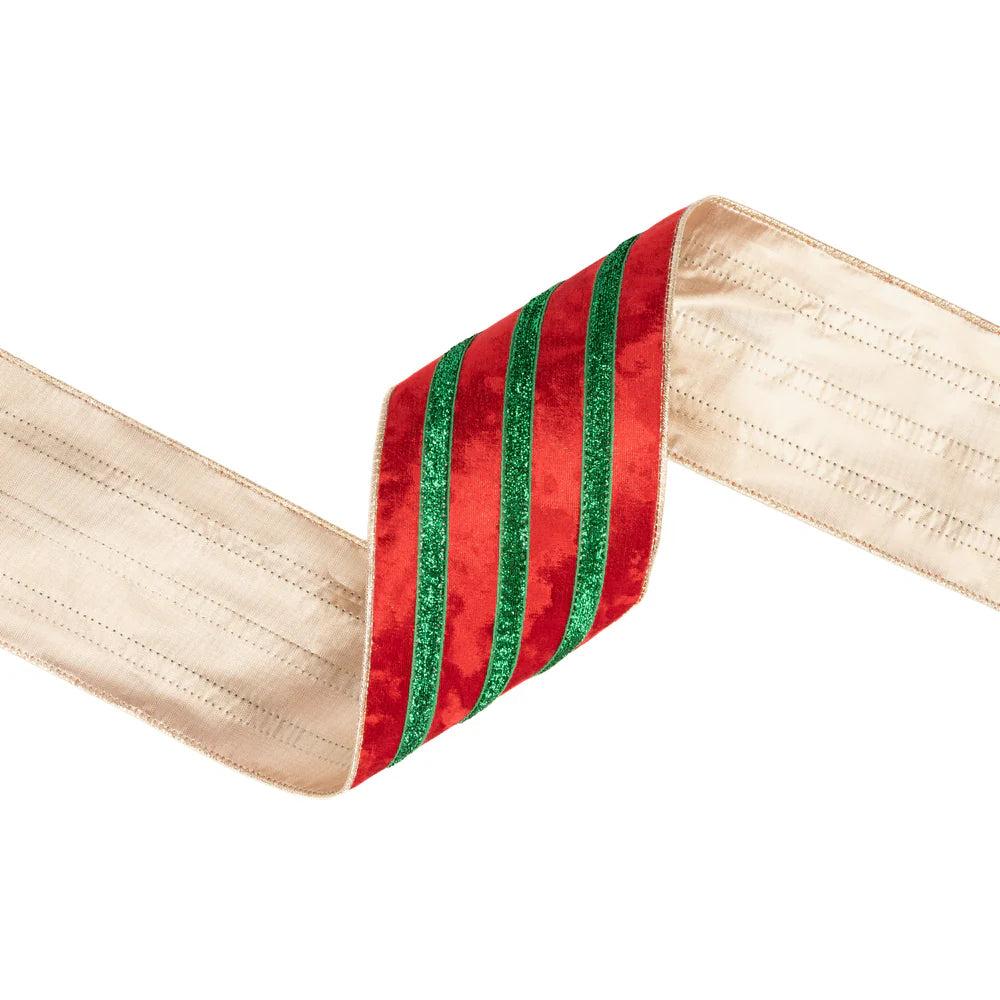 Shop For 4in Red Velvet Green Metallic Center Ribbon (10 Yards)