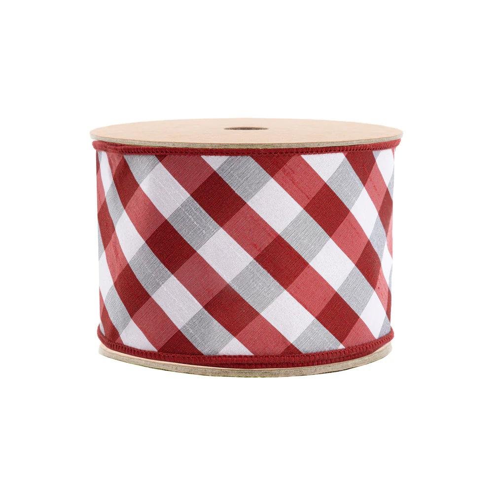 Shop For 4in Red White Check Dupioni Fused Ribbon (10 Yards)