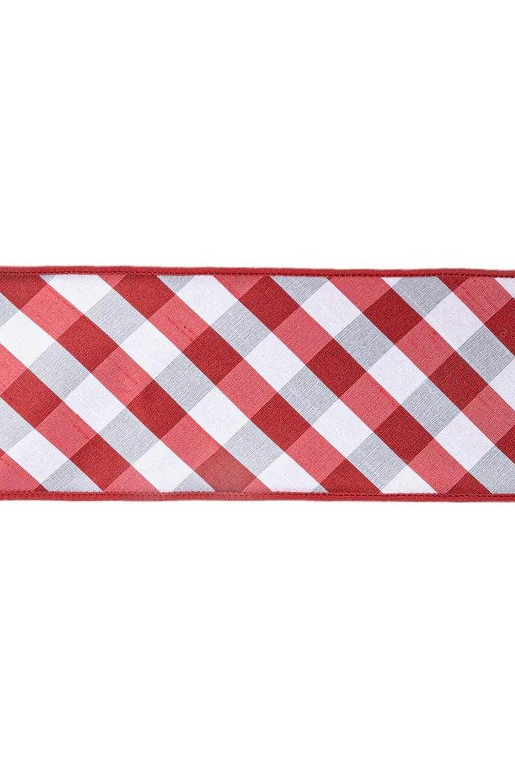 4in Red White Check Dupioni Fused Ribbon (10 Yards)