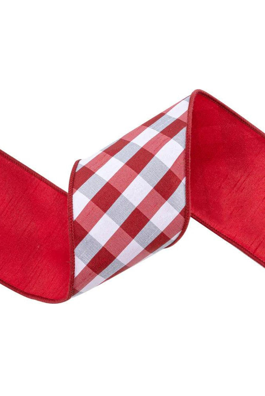 4in Red White Check Dupioni Fused Ribbon (10 Yards)