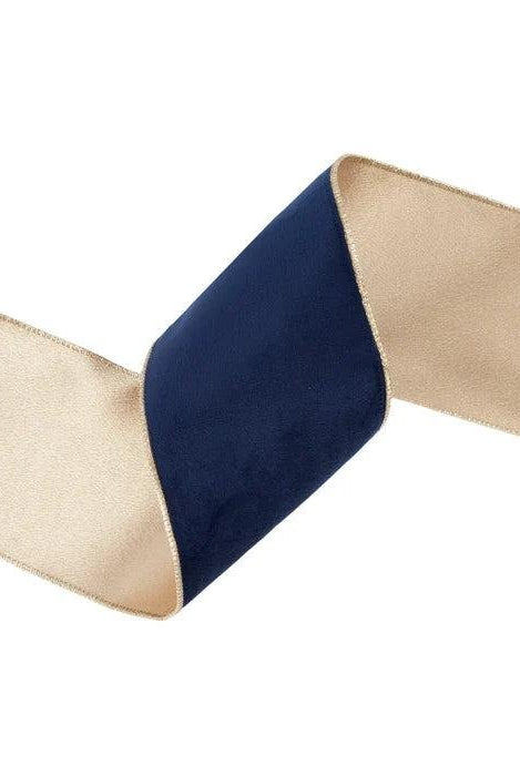 Shop For 4in Reversible Velvet Navy and Gold Ribbon (10 Yards)