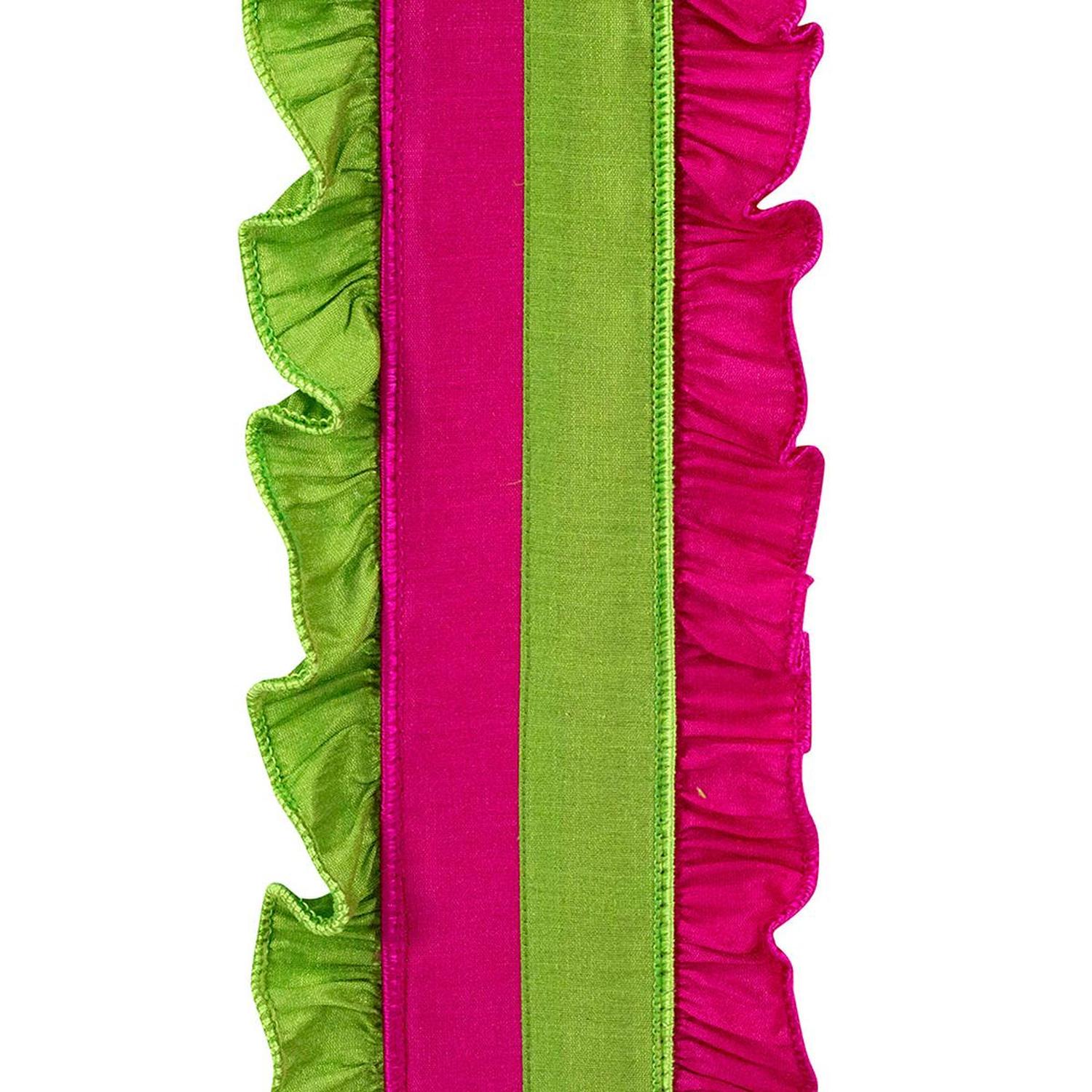 4in Ruffle Festivity Dupioni Ribbon: Citrus/Fuchsia (5 Yards)