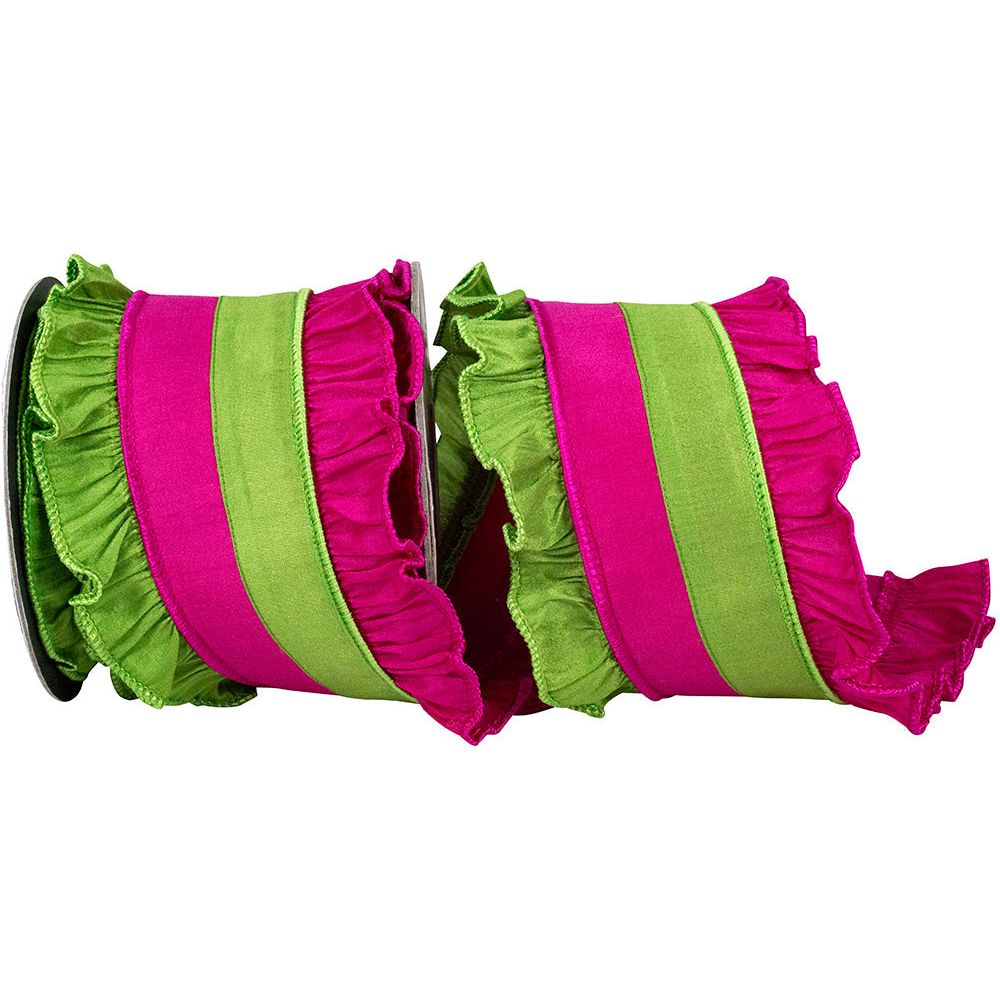Shop For 4in Ruffle Festivity Dupioni Ribbon: Citrus/Fuchsia (5 Yards)