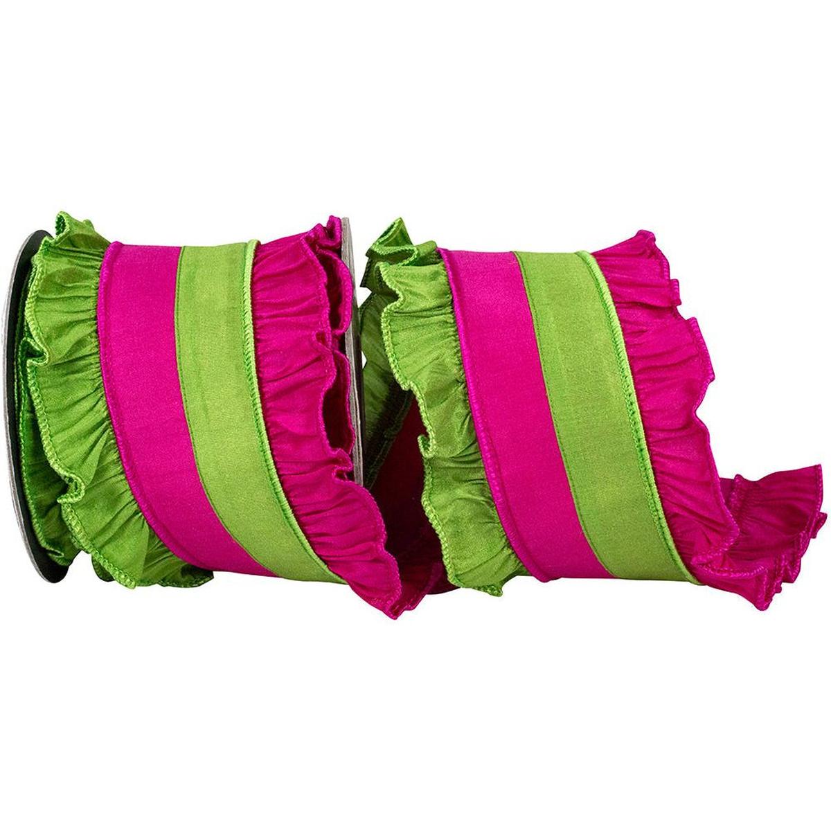 Shop For 4in Ruffle Festivity Dupioni Ribbon: Citrus/Fuchsia (5 Yards)
