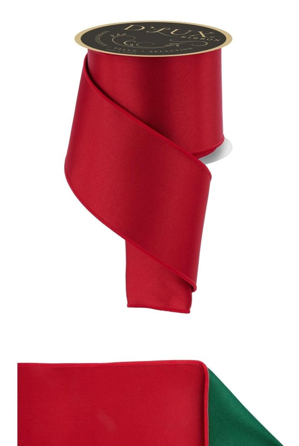 4in Satin Fused Ribbon: Red/Emerald Green (10 Yards)