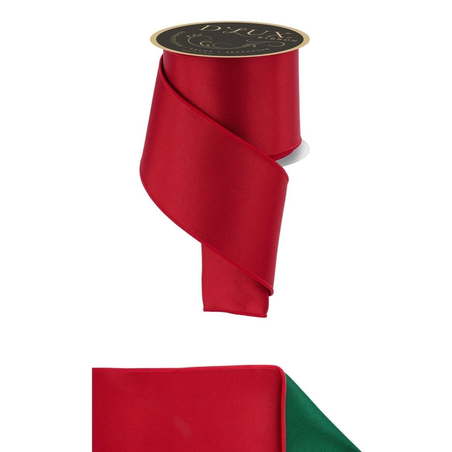 4in Satin Fused Ribbon: Red/Emerald Green (10 Yards)