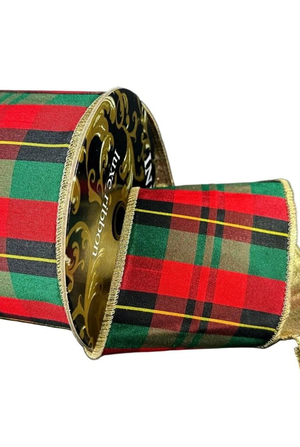 Shop For 4in Spencer Dupion Plaid Gold Metallic Back Ribbon (10 Yards)