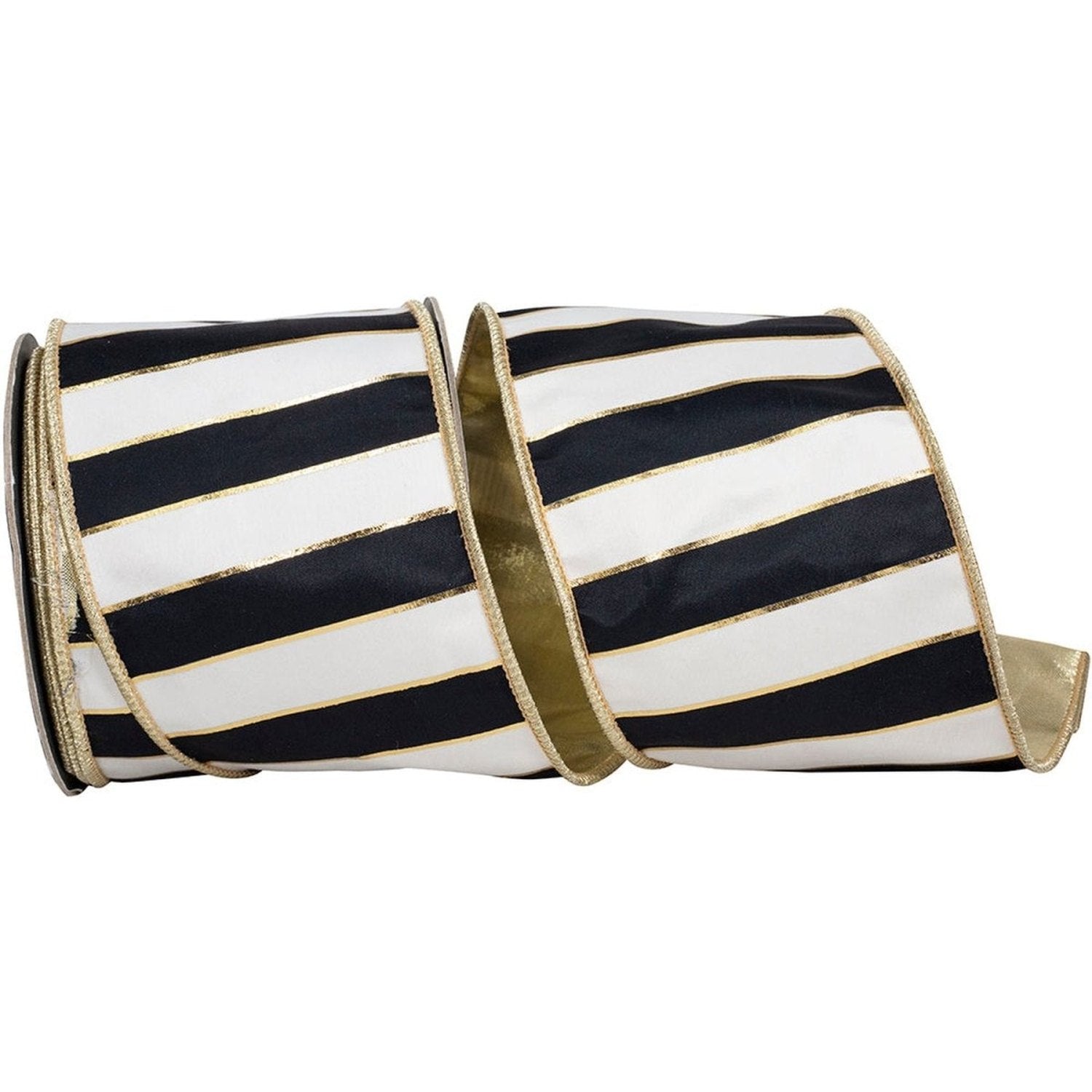 Shop For 4in Striped Metallic Back Ribbon: Black/Gold (10 Yards)