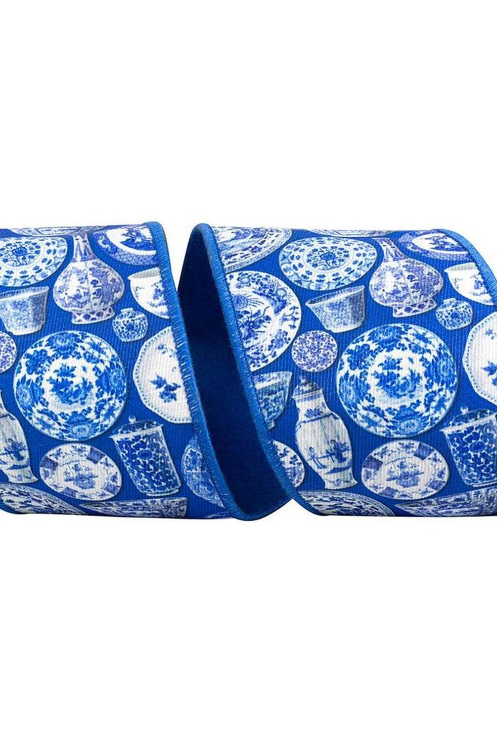 4in Terra Cotta Ceramics Chinoiserie Ribbon: Blue (10 Yards)