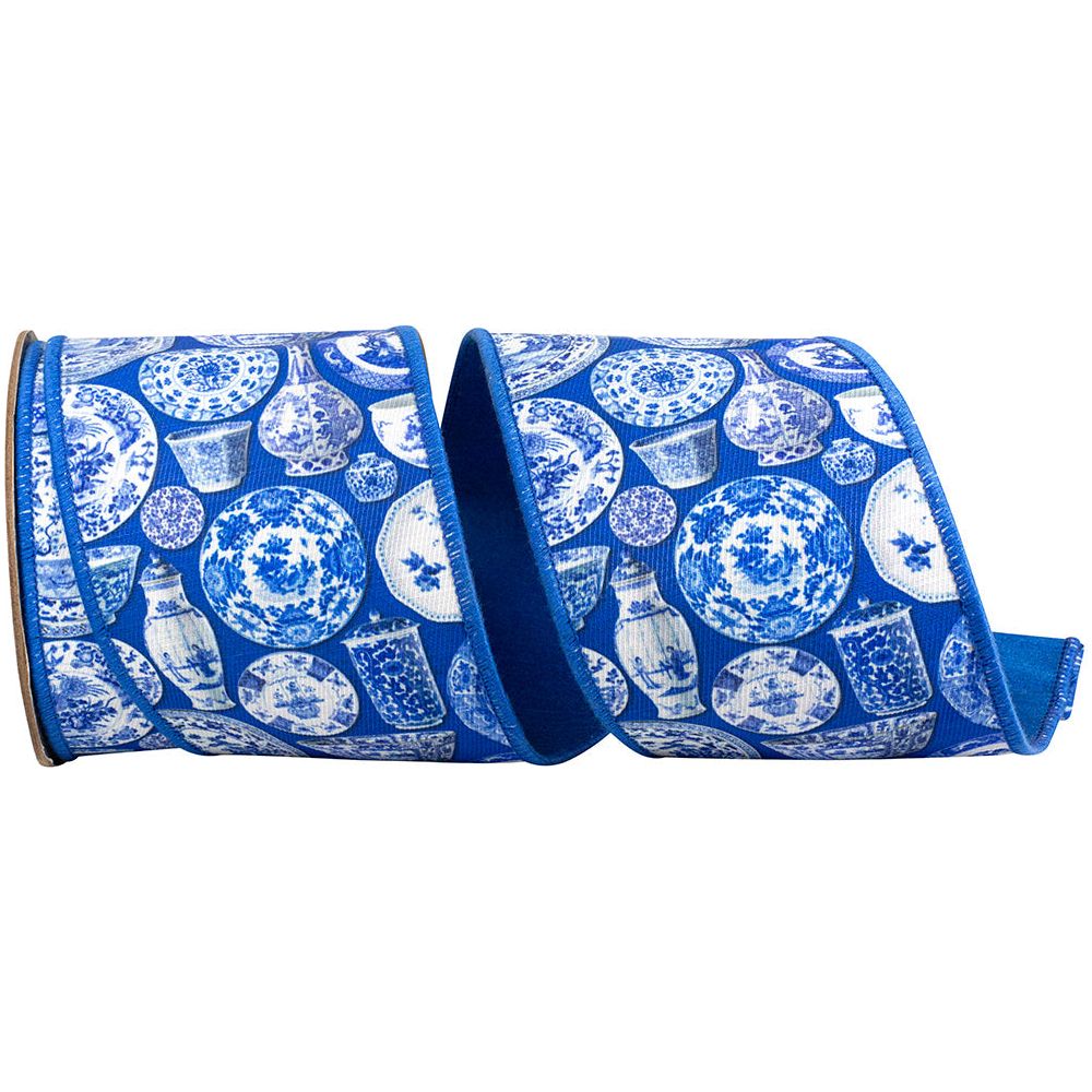 Shop For 4in Terra Cotta Ceramics Chinoiserie Ribbon: Blue (10 Yards)