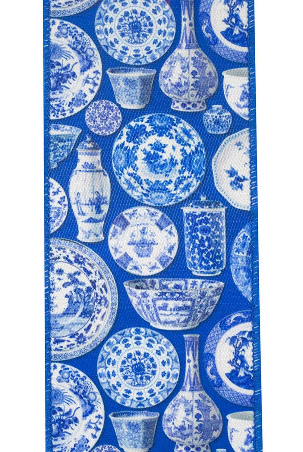 4in Terra Cotta Ceramics Chinoiserie Ribbon: Blue (10 Yards)