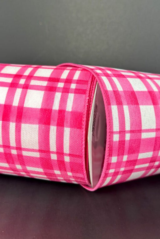 Shop For 4in Tuttola Watercolor Plaid Ribbon: Pink (10 Yards)