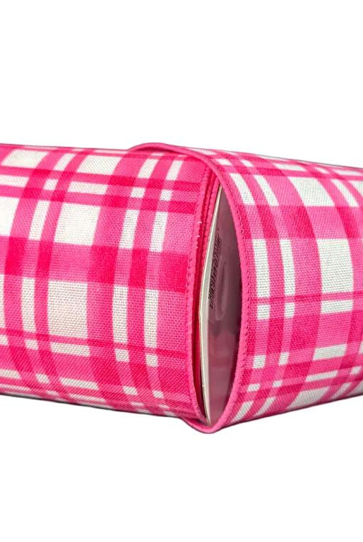 Shop For 4in Tuttola Watercolor Plaid Ribbon: Pink (10 Yards)