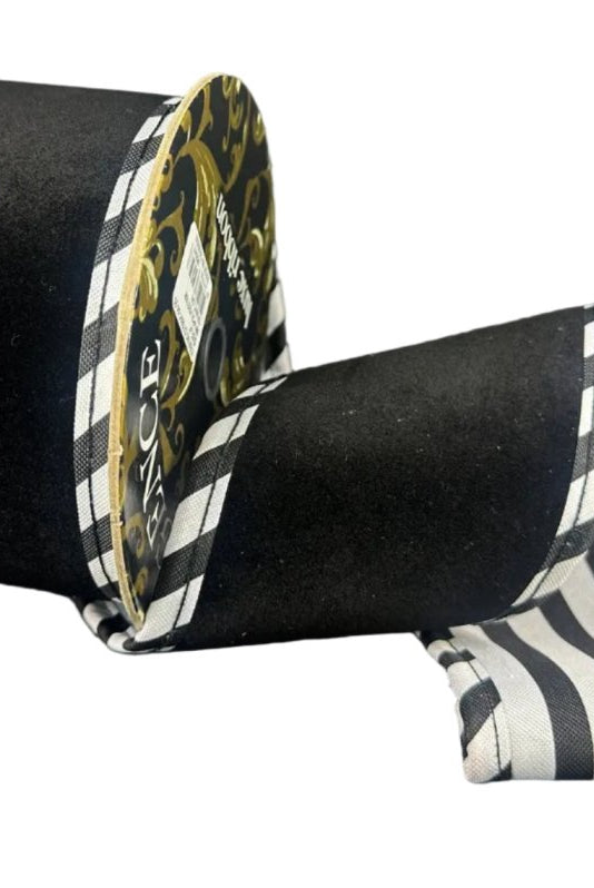 Shop For 4in Velvet Cabana Stripe Ribbon: Black/White (5 Yards)