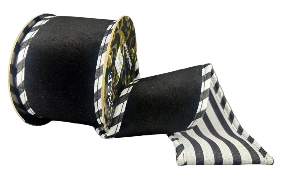 Shop For 4in Velvet Cabana Stripe Ribbon: Black/White (5 Yards)