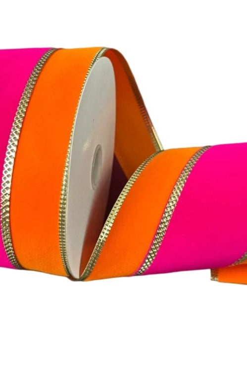 Shop For 4in Velvet Metallic Edge Ribbon: Orange & Fuchsia (10 Yards)