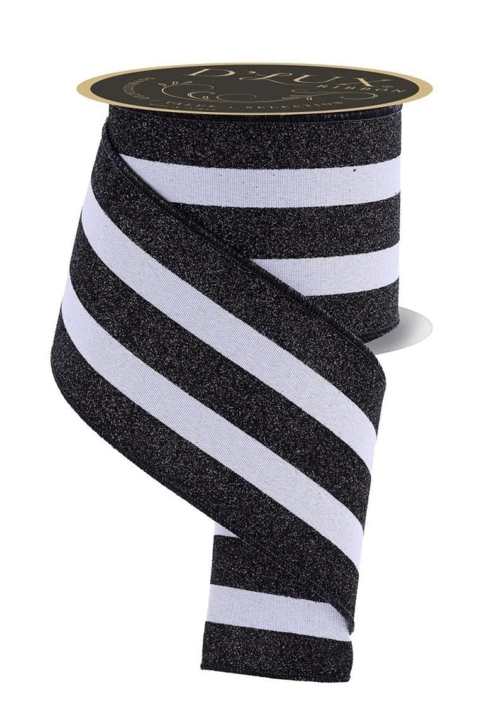 4in Vertical Glitter Stripe Ribbon: Black (10 Yard)