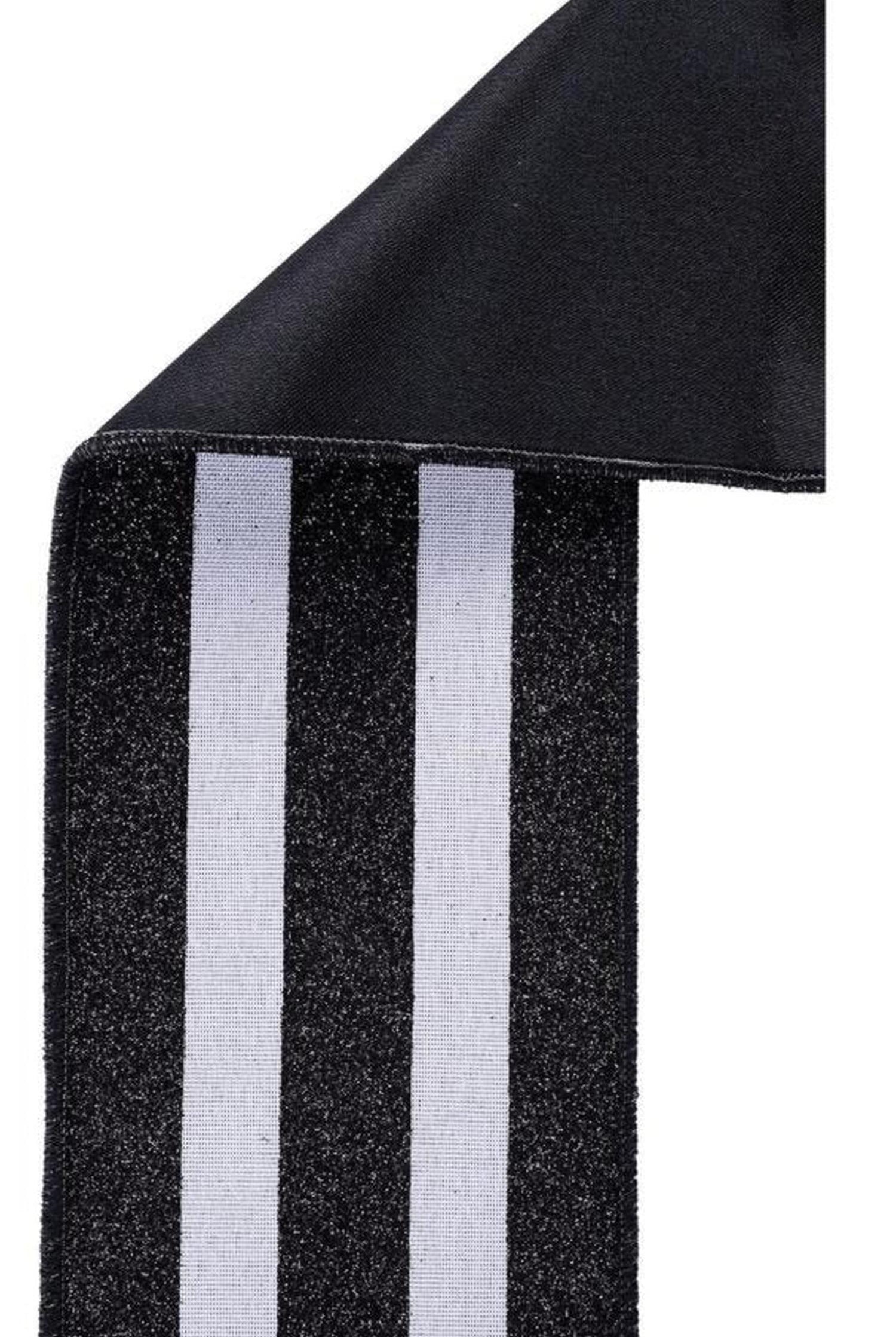 4in Vertical Glitter Stripe Ribbon: Black (10 Yard)