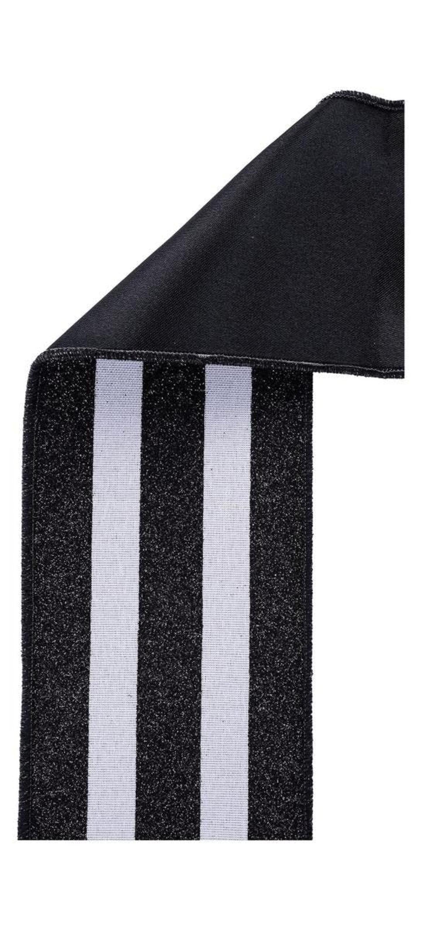 4in Vertical Glitter Stripe Ribbon: Black (10 Yard)