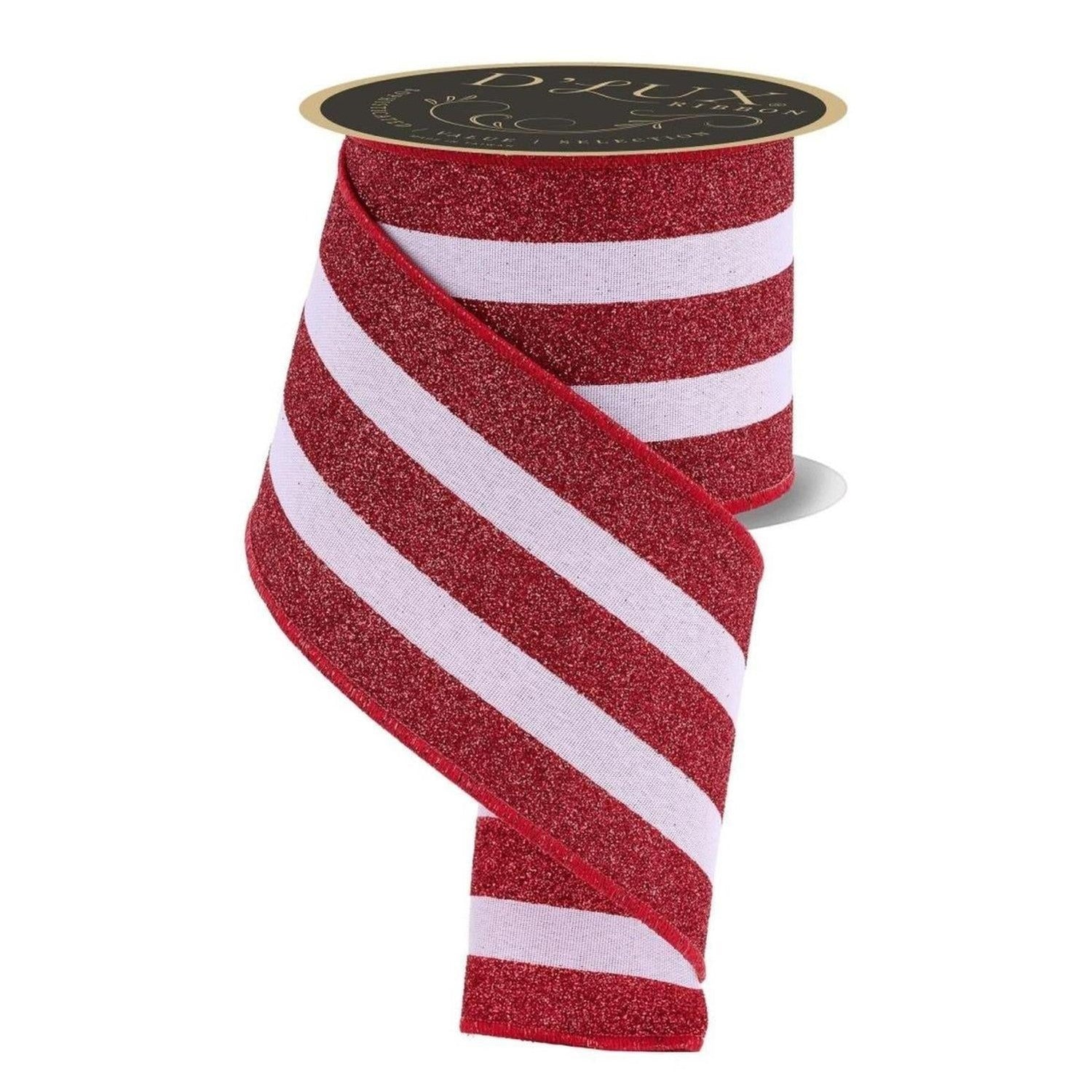 4in Vertical Glitter Stripe Ribbon: Red (10 Yard)