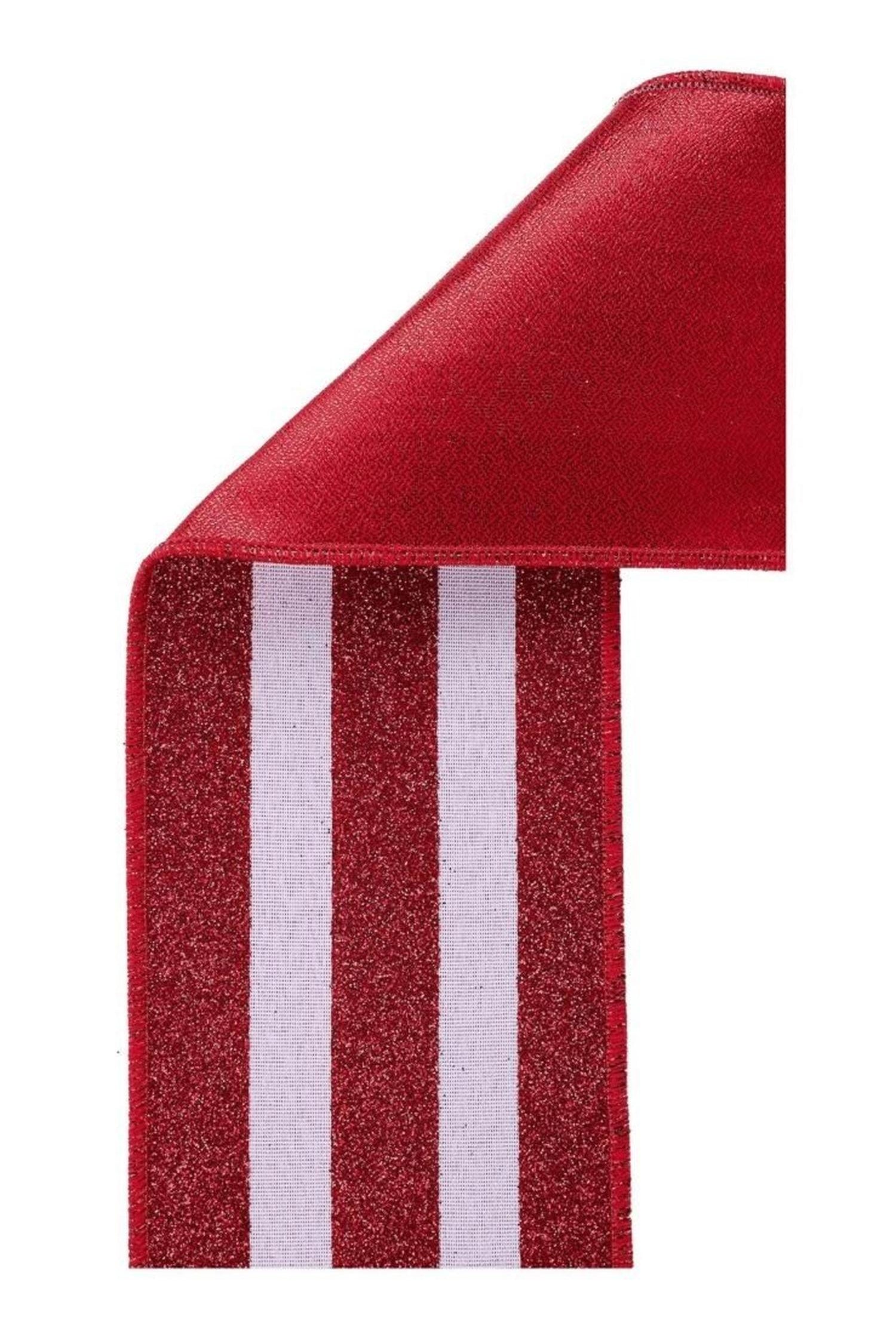 4in Vertical Glitter Stripe Ribbon: Red (10 Yard)