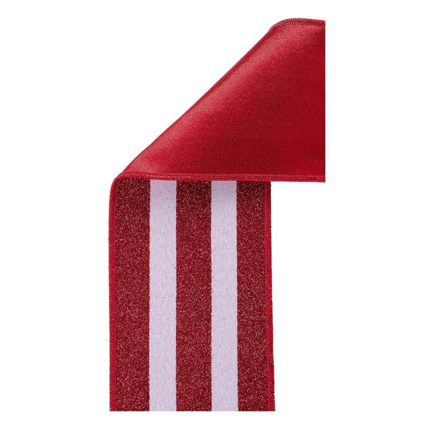 4in Vertical Glitter Stripe Ribbon: Red (10 Yard)