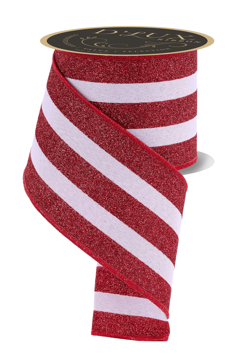 Shop For 4in Vertical Glitter Stripe Ribbon: Red (10 Yard)