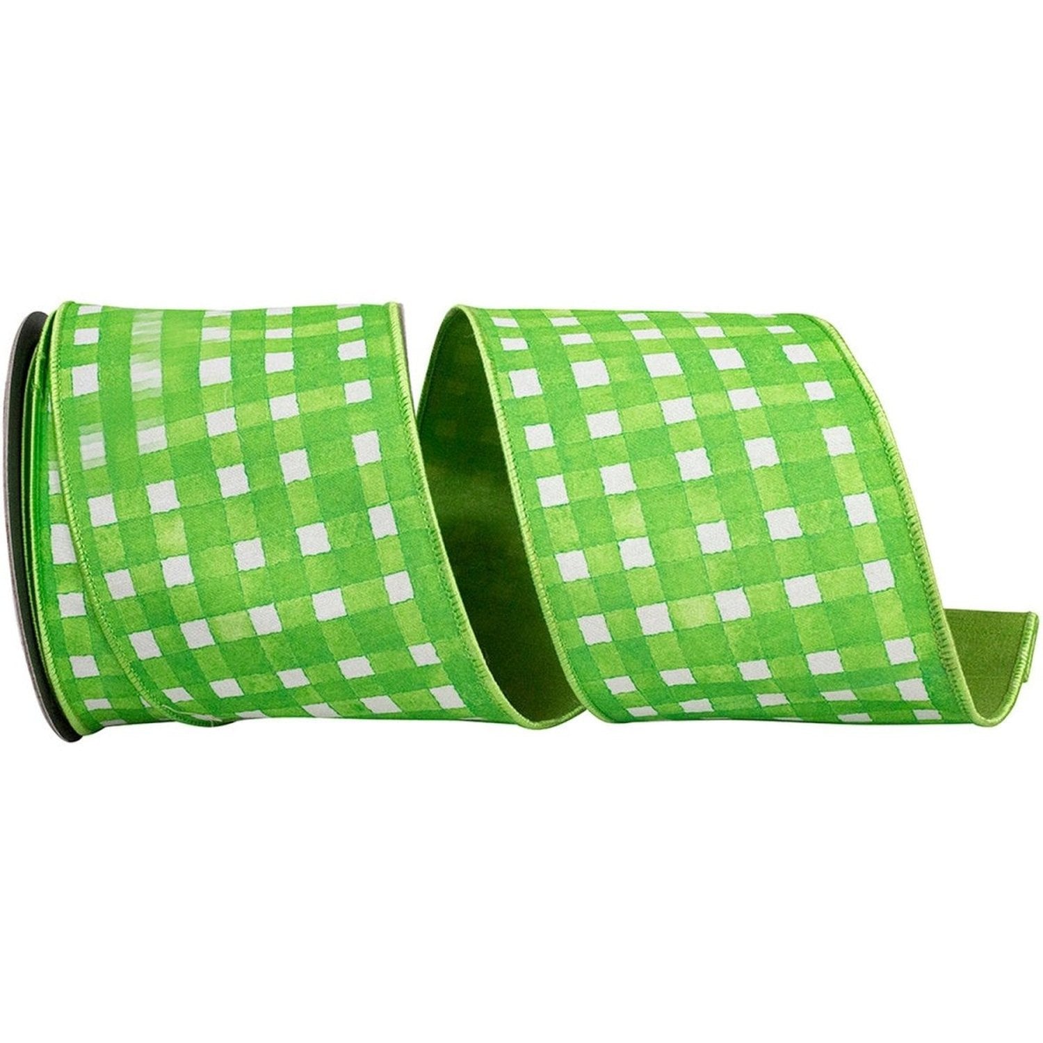 Shop For 4in Watercolor Check Dupioni Ribbon: Green (10 Yards)