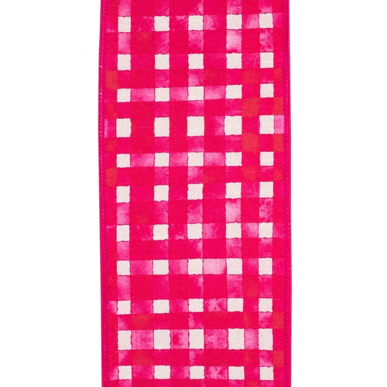Shop For 4in Watercolor Check Dupioni Ribbon: Hot Pink (10 Yards)