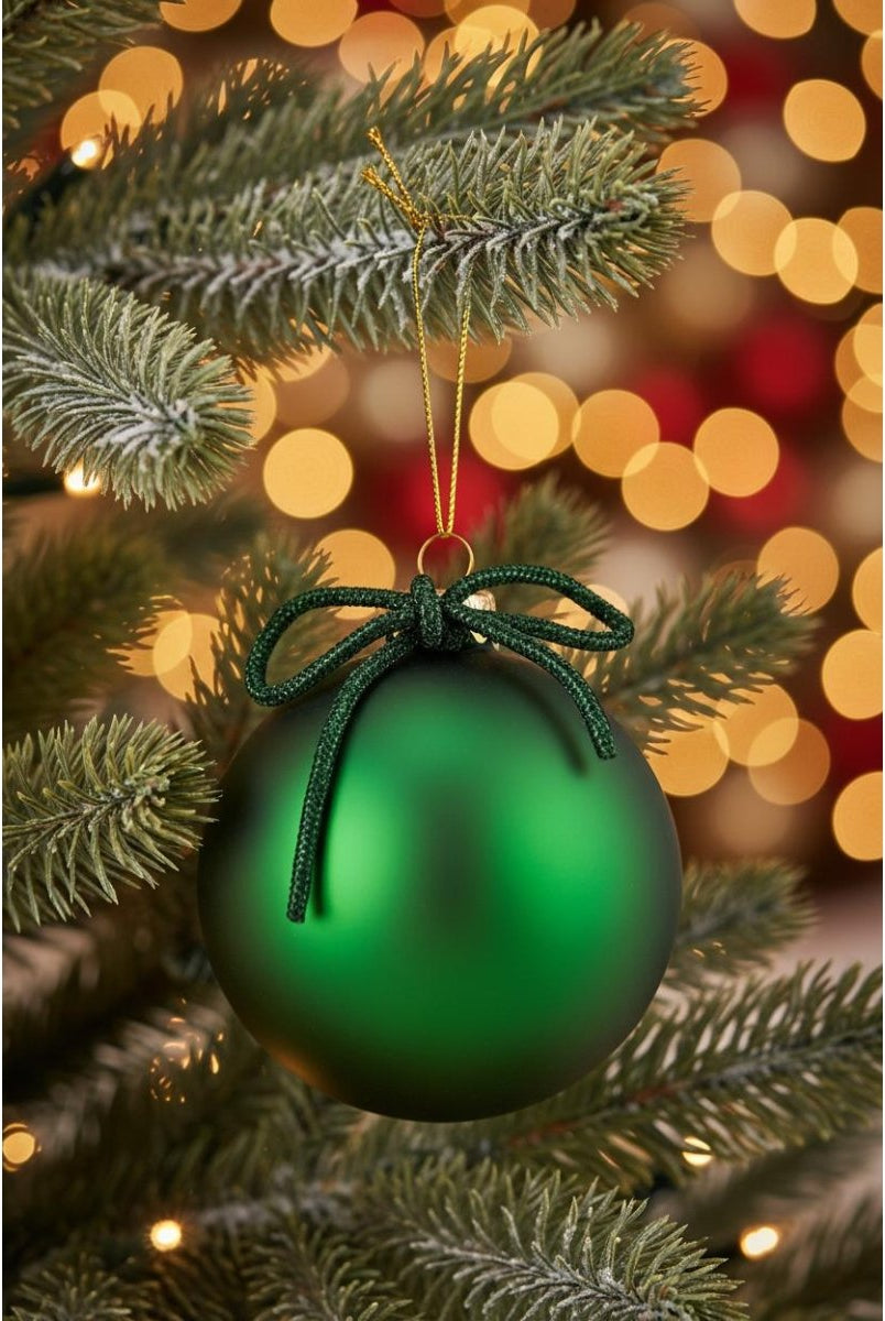 Shop For 4inch Green Matte Glass Ball with Bow Tie Ornament
