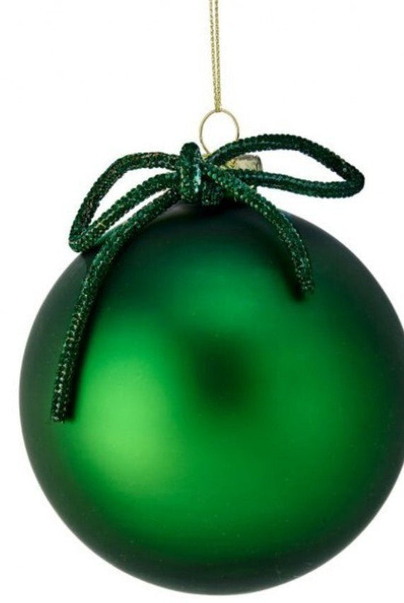 Shop For 4inch Green Matte Glass Ball with Bow Tie Ornament