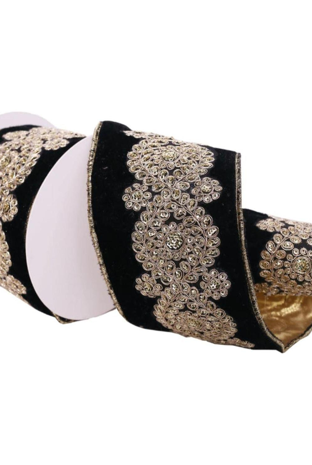 4inch Light Gold Embroidery Ribbon: Black (5 Yards)
