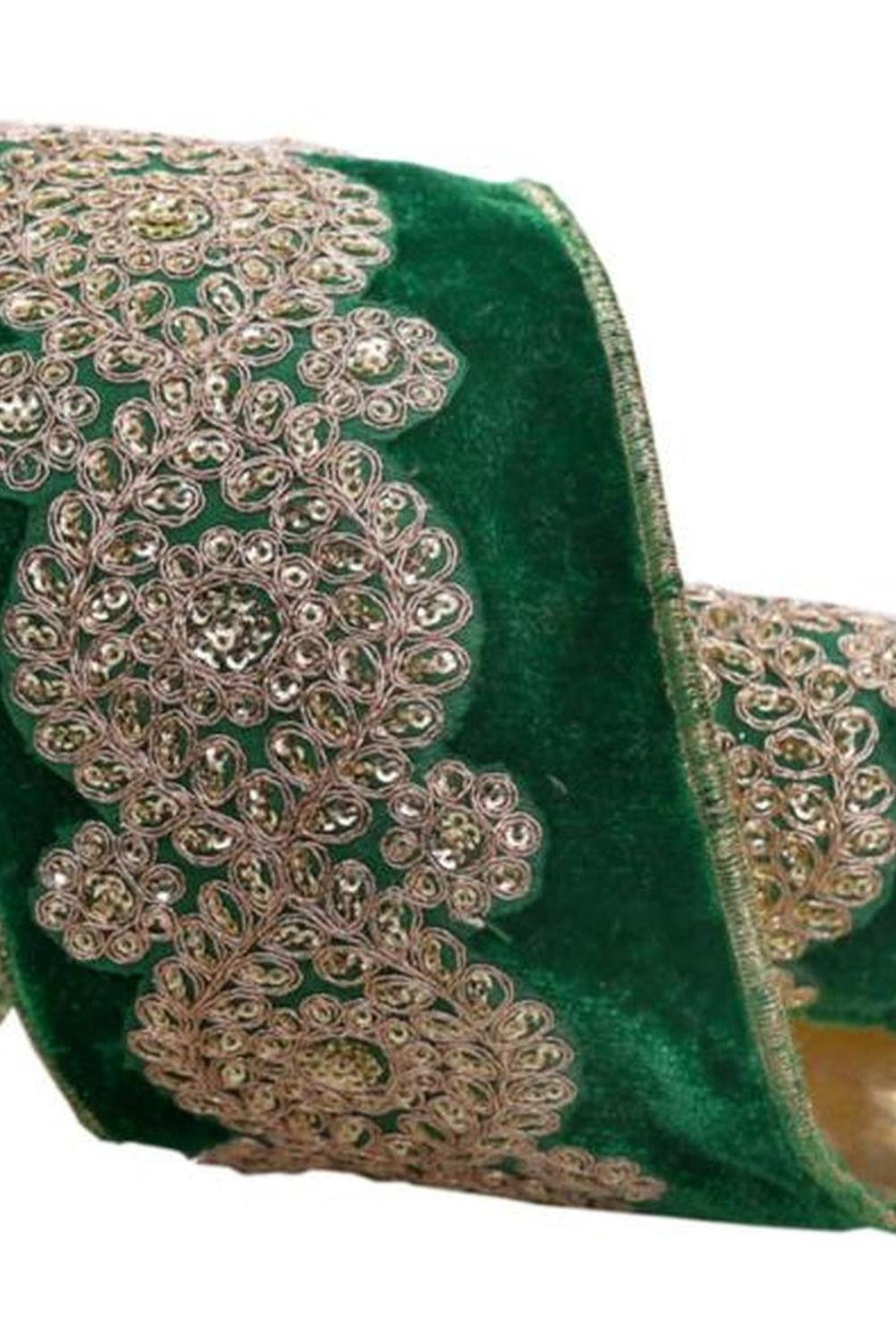4inch Light Gold Embroidery Ribbon: Emerald Green (5 Yards)