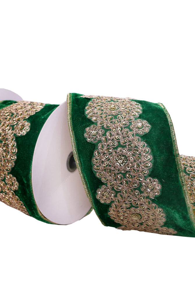 Shop For 4inch Light Gold Embroidery Ribbon: Emerald Green (5 Yards)