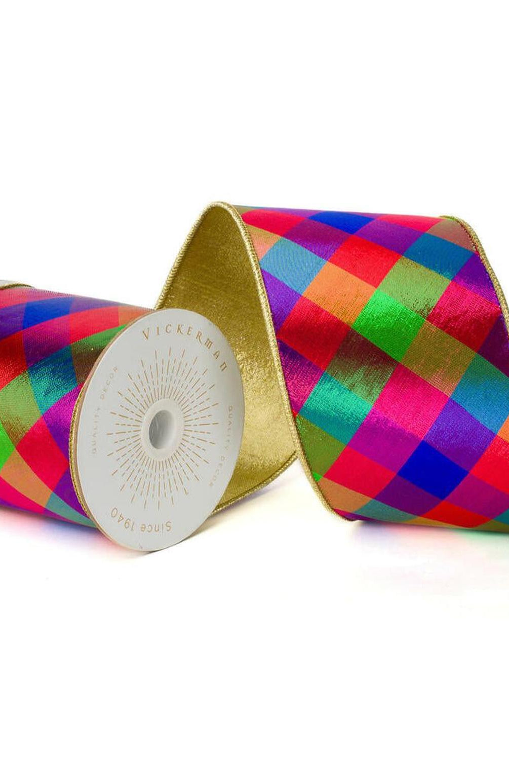 4inch Multicolor Metallic Diagonal Ribbon: Gold (10 Yards)