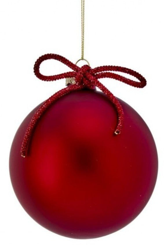 Shop For 4inch Red Matte Glass Ball with Bow Tie Ornament