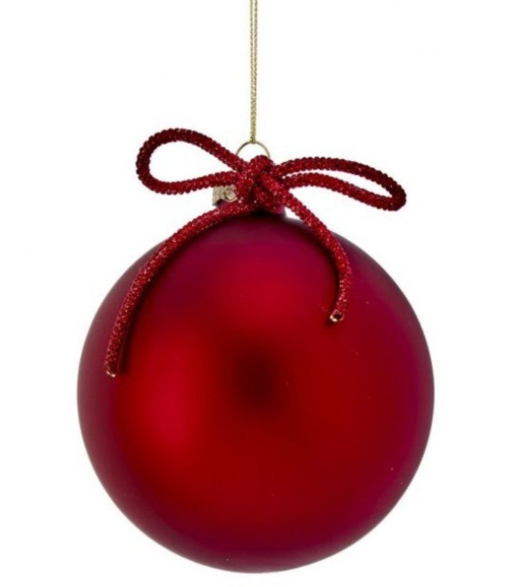 Shop For 4inch Red Matte Glass Ball with Bow Tie Ornament