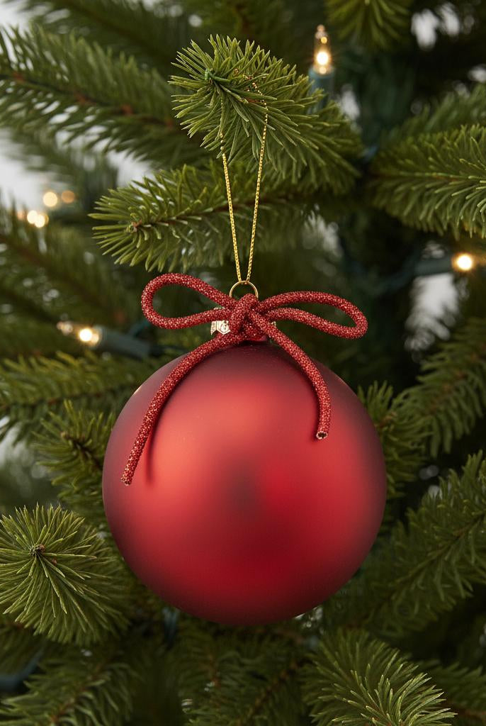 Shop For 4inch Red Matte Glass Ball with Bow Tie Ornament