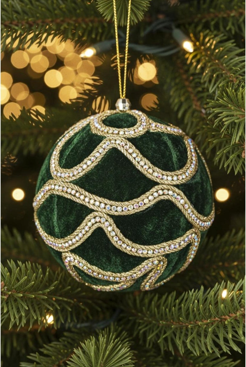 Shop For 5 inch Jewel Chain Velvet Ball Ornament: Dark Green