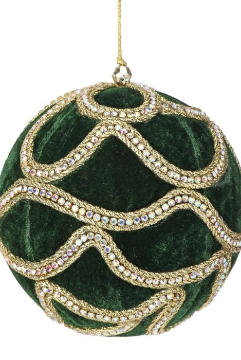 Shop For 5 inch Jewel Chain Velvet Ball Ornament: Dark Green