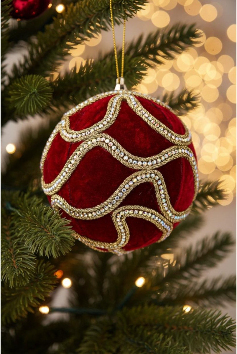 Shop For 5 inch Jewel Chain Velvet Ball Ornament: Red