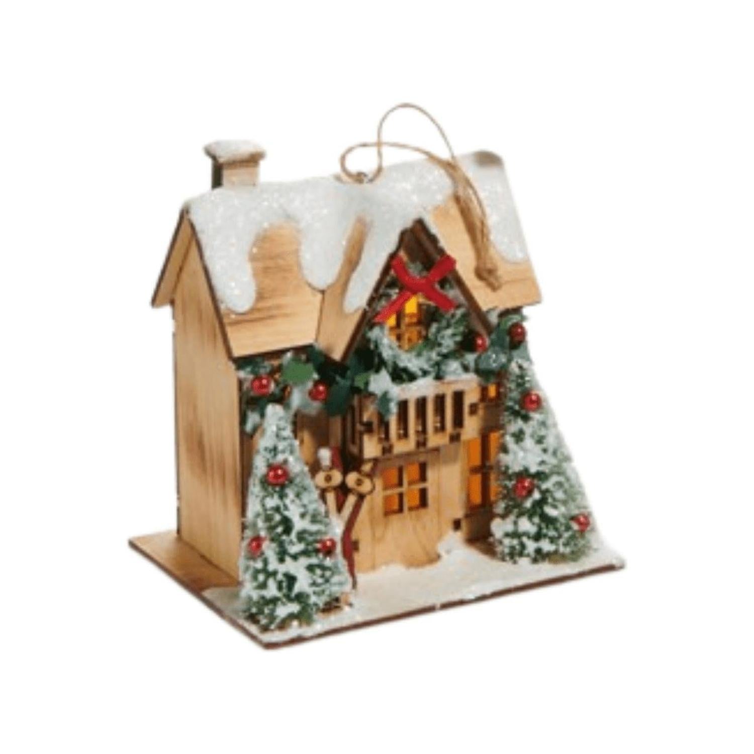 5" Lighted Lodge House Ornaments