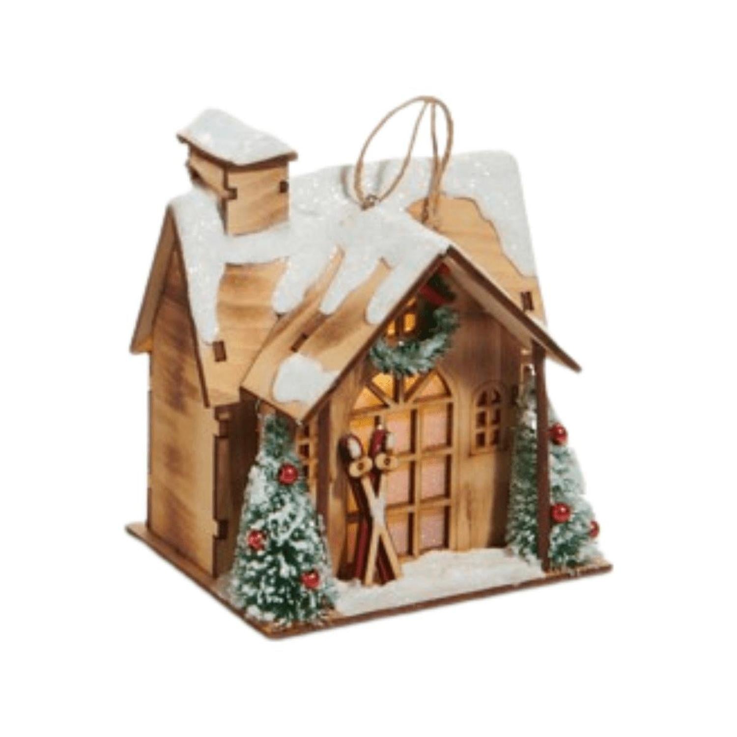 5" Lighted Lodge House Ornaments