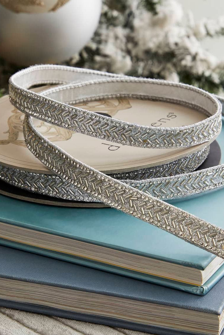 Shop For .5" Silver Bead Chevron Ribbon