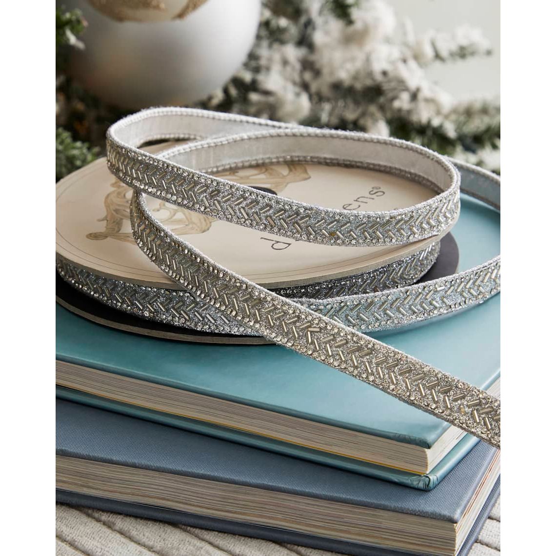 Shop For .5" Silver Bead Chevron Ribbon
