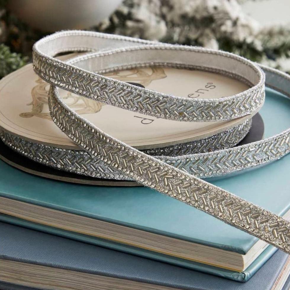 Shop For .5" Silver Bead Chevron Ribbon