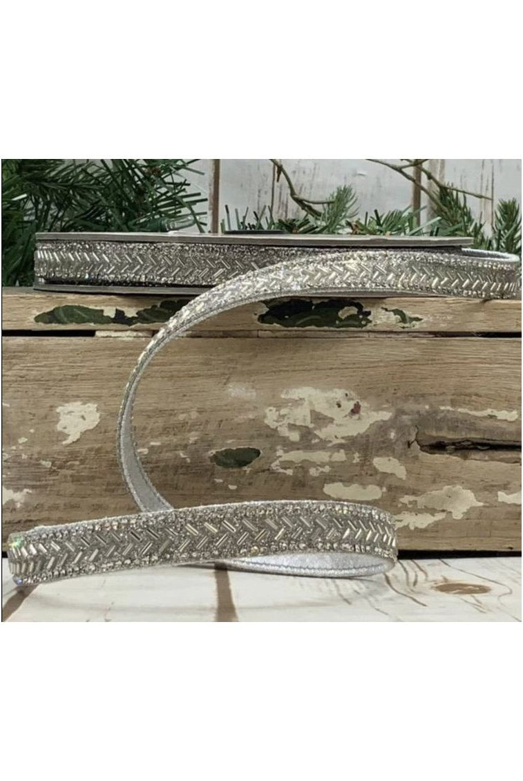Shop For .5" Silver Bead Chevron Ribbon